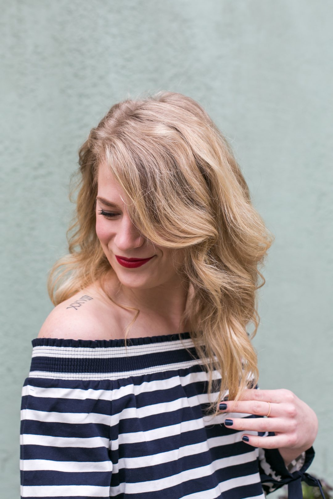 Stripes & Bows J. Crew Off The Shoulder Top.