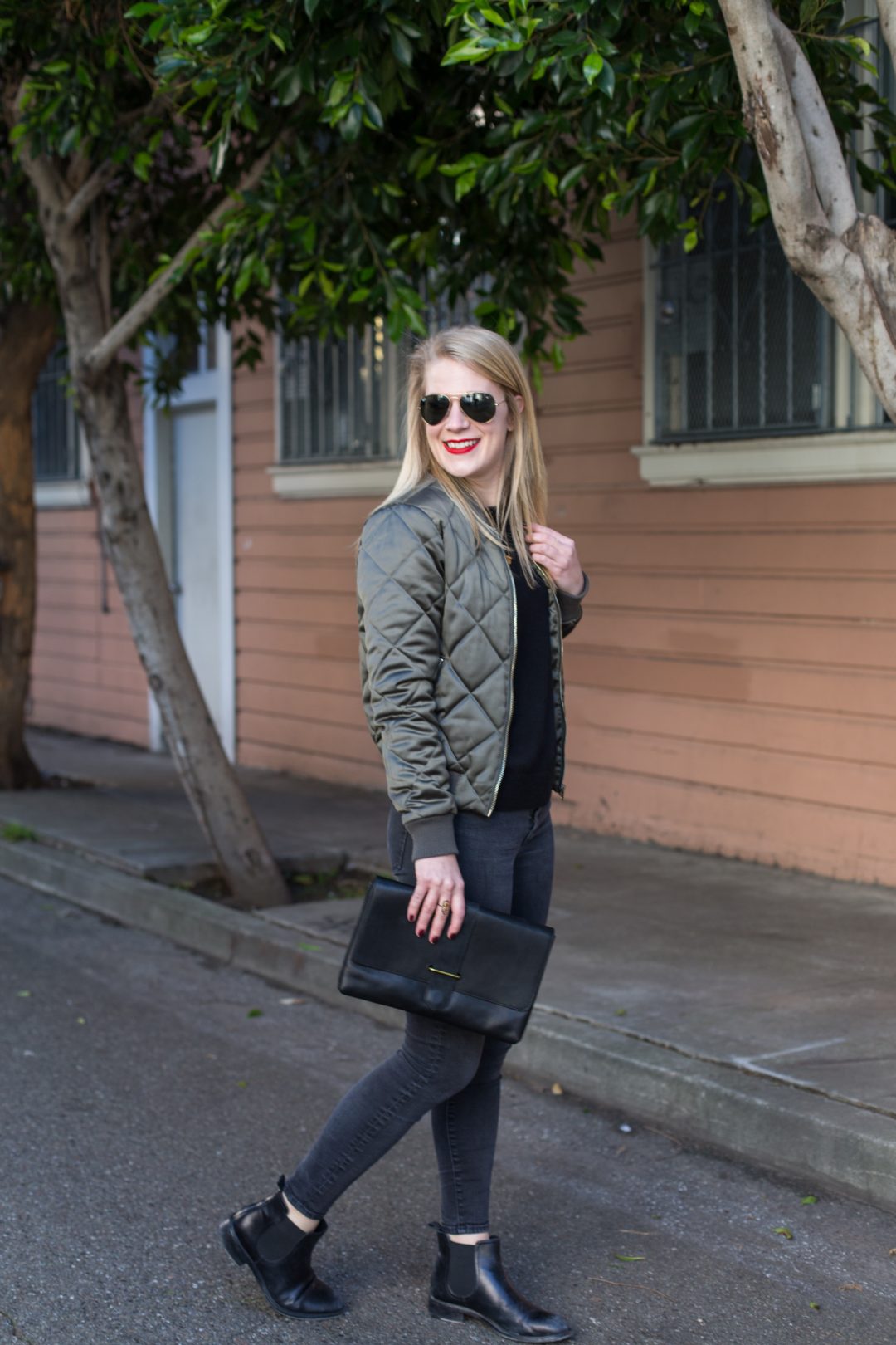 All Black Everything with Black Everlane Sweater, Madewell Jeans and Johnston & Murphy Chelsea Boots.