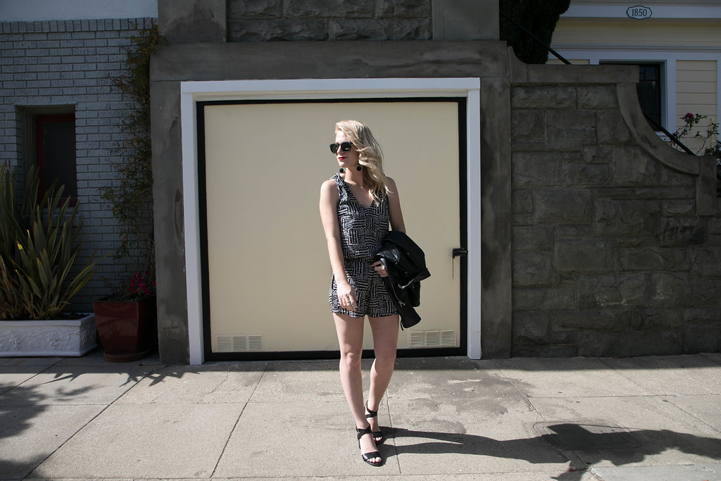 The Perfect Outfit for Summer Nights // Black and White Splendid Romper from Nordstrom with M. Gemi Sandals