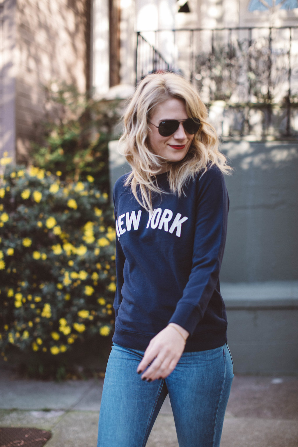 East Coast, Always. // J. Crew New York Sweatshirt paired with Everlane Denim and Chuck Taylor sneakers for a casual weekend look.